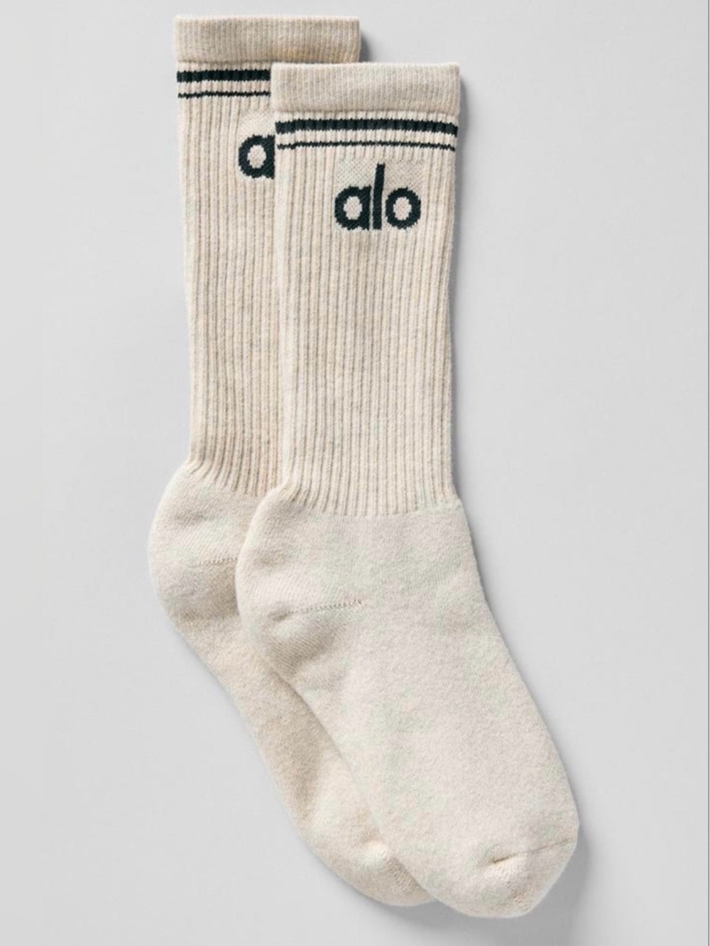 ALO Yoga Unisex Medium Throwback Sock - Oatmeal Heather/Charcoal Green- Sold Out